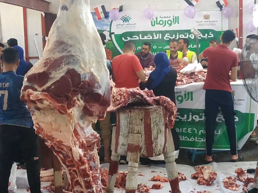 img_٢٠٢٥٠٦٠٩_١١٣٥٣١5331025904409394401-1024x768 جمعية الأورمان بقيادة اللواء ممدوح شعبان رئيس مجلس الإدارة وفريق العمل المميز بقطاع البحيرة. استمر لليوم الرابع على التوالي في توصيل الفرحه للمستفيدين المستحقين من أبناء المحافظة .فقد استفادت حوالي تسعة آلاف أسرةعلى مدار الاربعة ايام فقد تم ذبح 48 عجل بواقع 12 عجل يوميا .