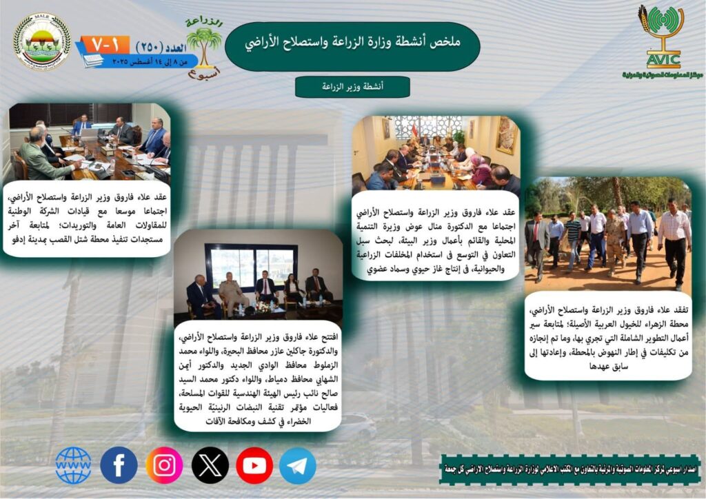 fb_img_17552659047723280104081975171476-1024x724 أبرز أنشطة وزارة الزراعة خلال أسبوع:- وزير الزراعة يعقد اجتماعًا مع وزيرة التنمية المحلية والقائم بأعمال وزير البيئة لبحث سبل التعاون في التوسع في استخدام المخلفات الزراعية والحيوانية في إنتاج غاز حيوي وسماد عضوي
