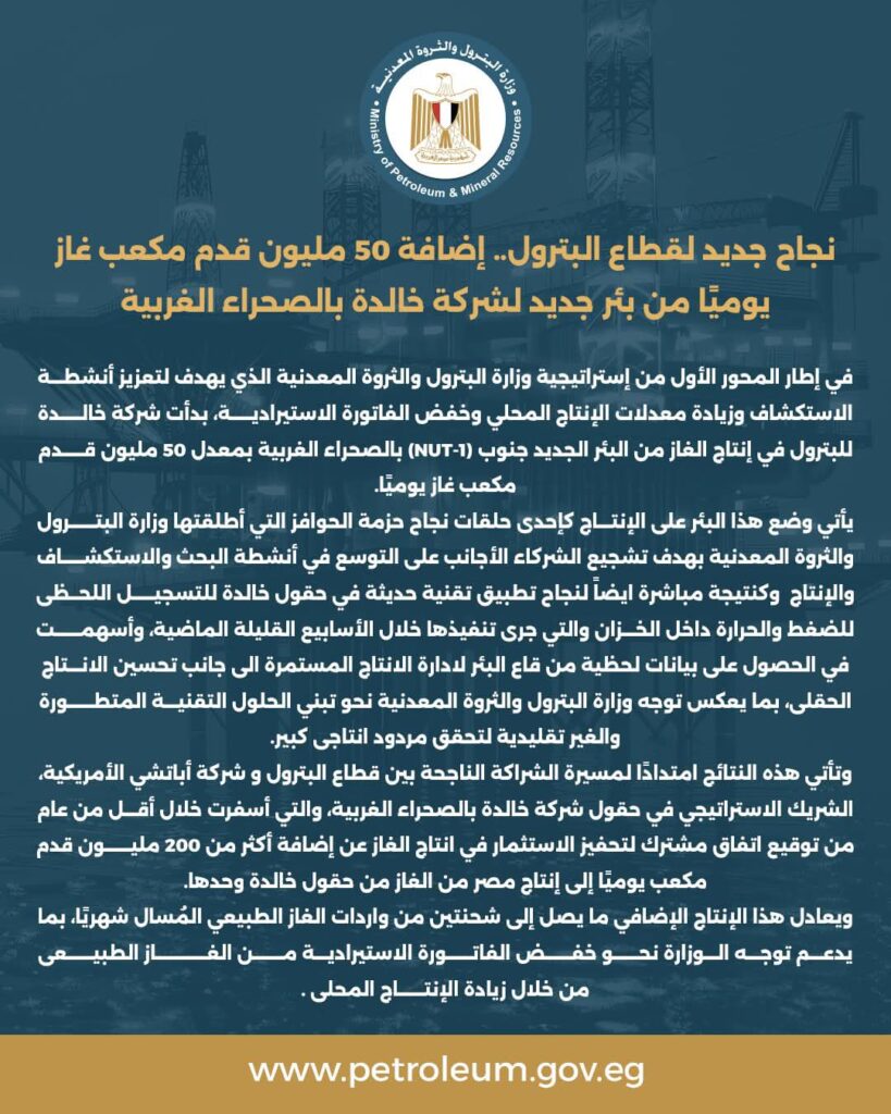 fb_img_17573481406908012876638724556156-819x1024 نجاح جديد لقطاع البترول.. إضافة 50 مليون قدم مكعب غاز يوميًا من بئر جديد لشركة خالدة بالصحراء الغربية