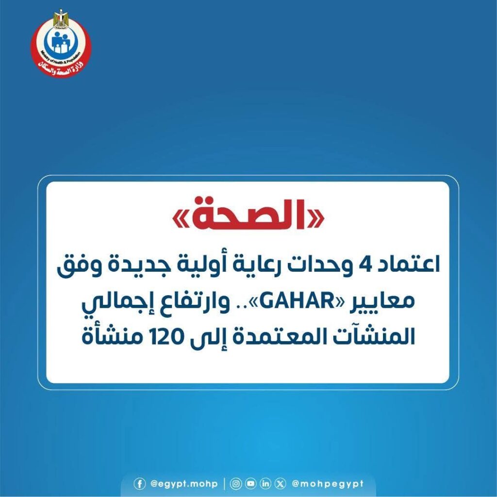 fb_img_17638045461762164168025085505164-1024x1024 الصحة: اعتماد 4 وحدات رعاية أولية جديدة وفق معايير «GAHAR».. وارتفاع إجمالي المنشآت المعتمدة إلى 120 منشأة