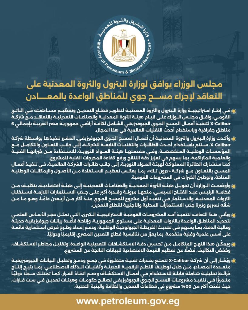 fb_img_17726985566293438684266850508904-819x1024 مجلس الوزراء يوافق لوزارة البترول والثروة المعدنية على التعاقد لإجراء مسح جوي للمناطق الواعدة بالمعادن