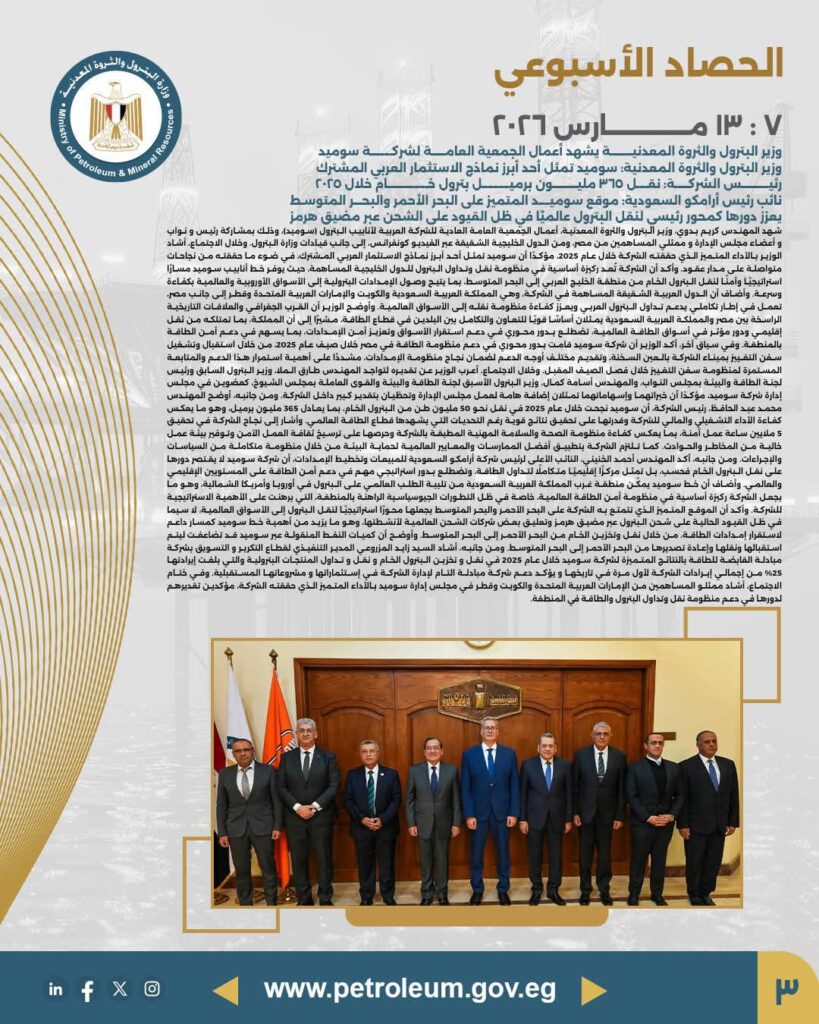 fb_img_1773499257142128872955678046681-819x1024 أصدرت وزارة البترول والثروة المعدنية الحصاد الأسبوعي حول أبرز أنشطة الوزارة خلال الأسبوع المنقضي