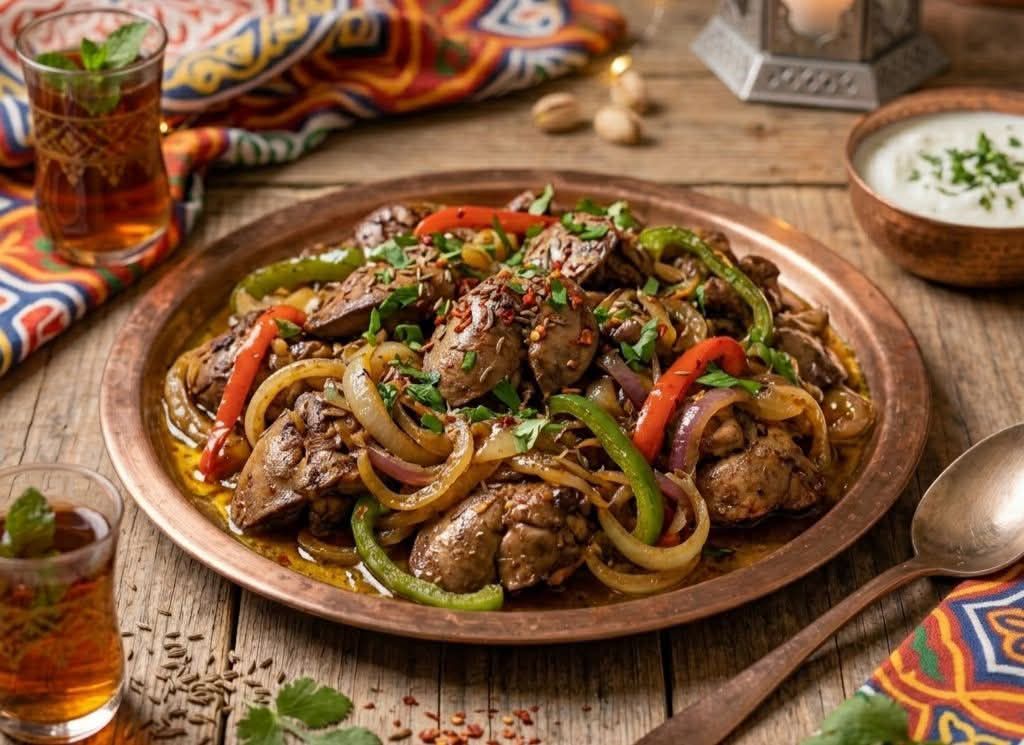 كبدة الدجاج بالبصل والفلفل “أكلة الـ 10 دقايق” 🤤🥘🌶️