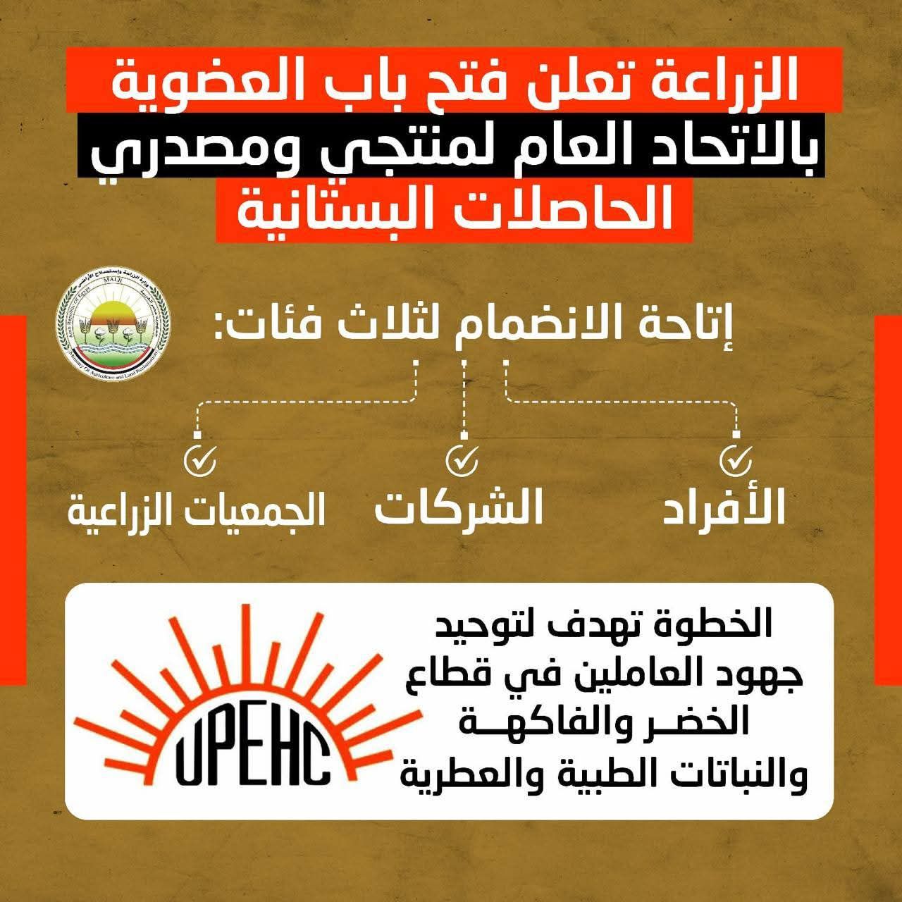 الزراعة” تعلن فتح باب العضوية للاتحاد العام لمنتجي ومصدري الحاصلات البستانية لدعم المزارعين والمصدرين