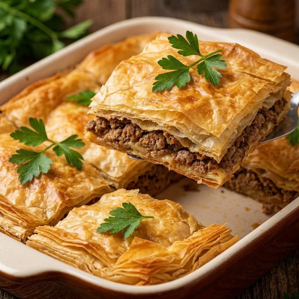 صينية الرقاق باللحمة المفرومة 🥧🥩