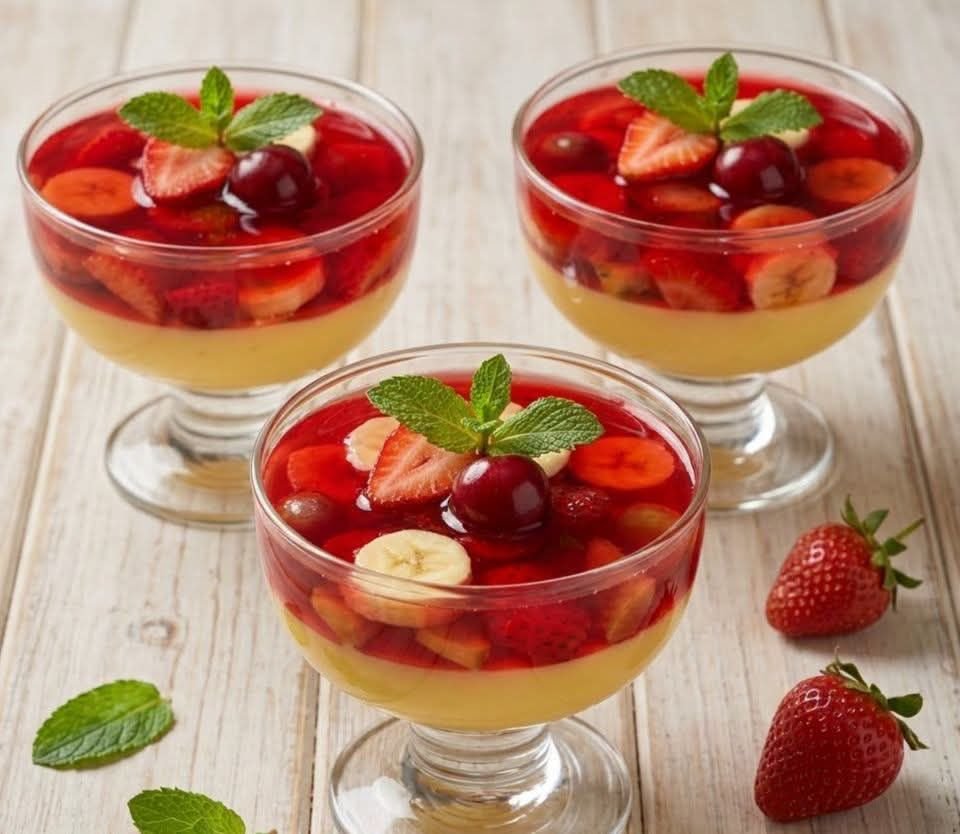 مهلبية الجيلي بالفواكه والكاسترد 🍓🍌
