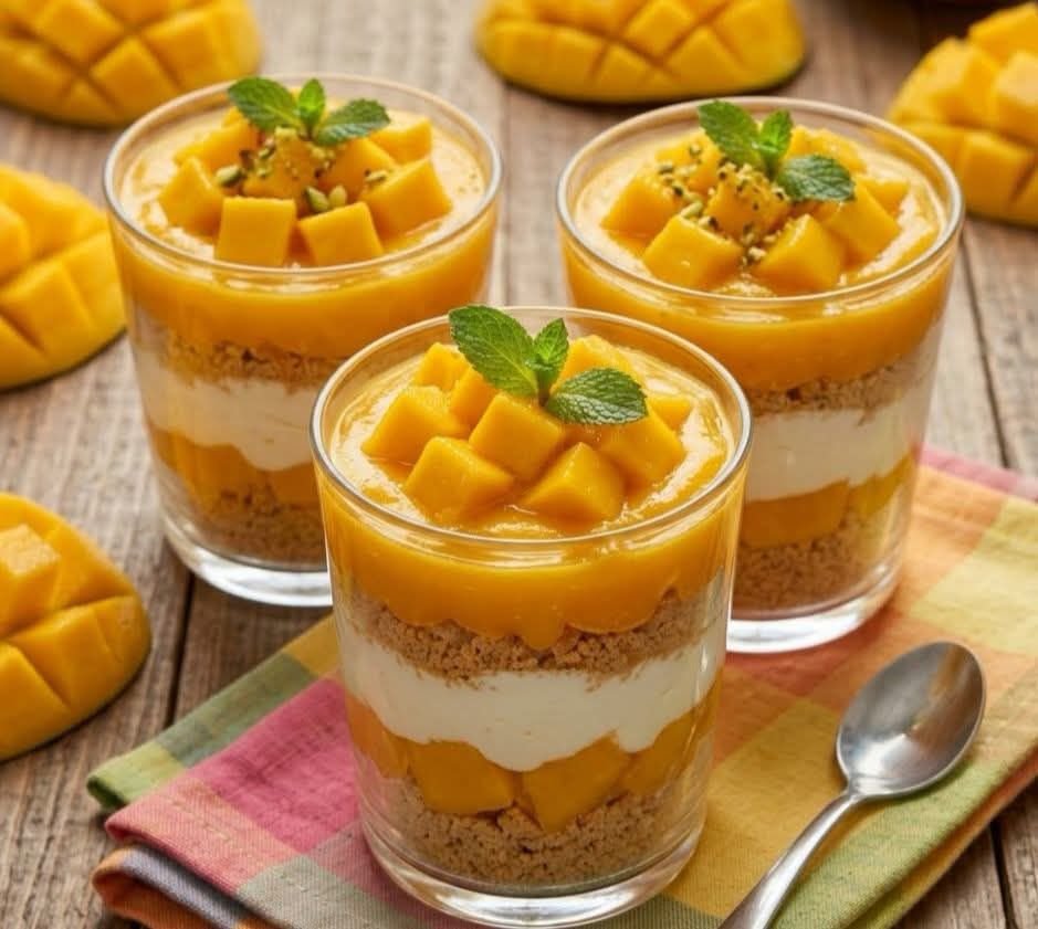 كاسات المانجا بالبسكويت والكريمة 🥭