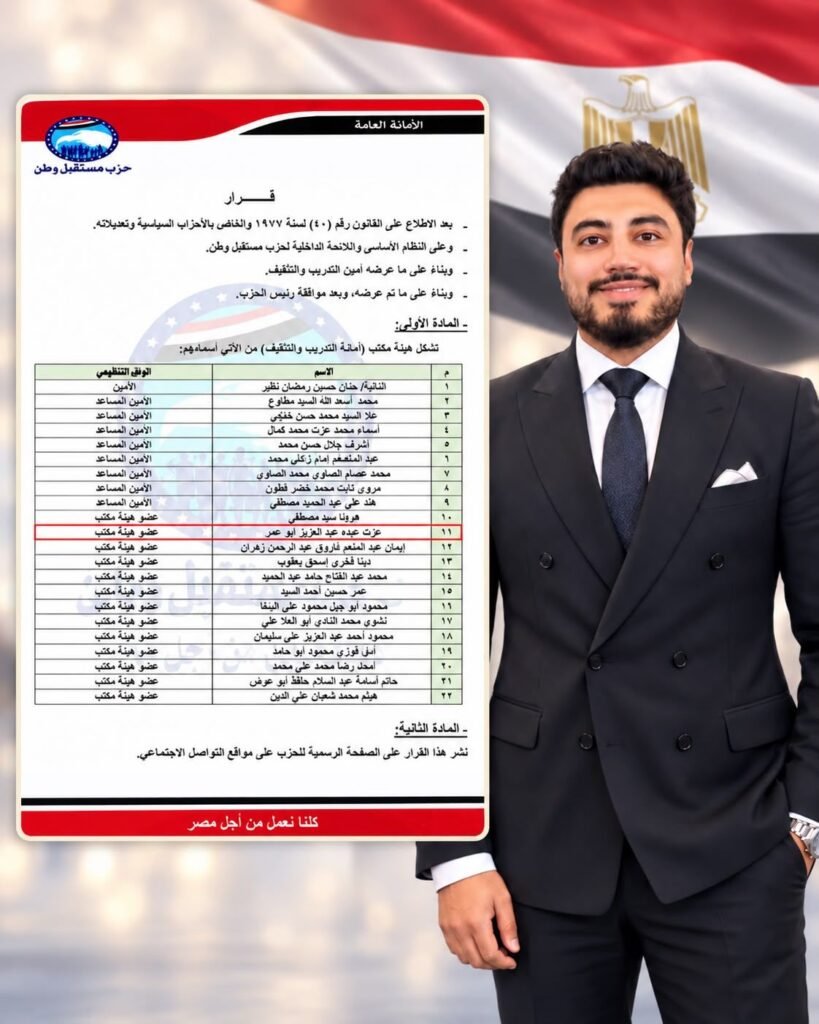 IMG-20261022-WA0088-819x1024 # «مستقبل وطن» يختار عزت عبده عضوًا بهيئة مكتب أمانة التدريب والتثقيف المركزية